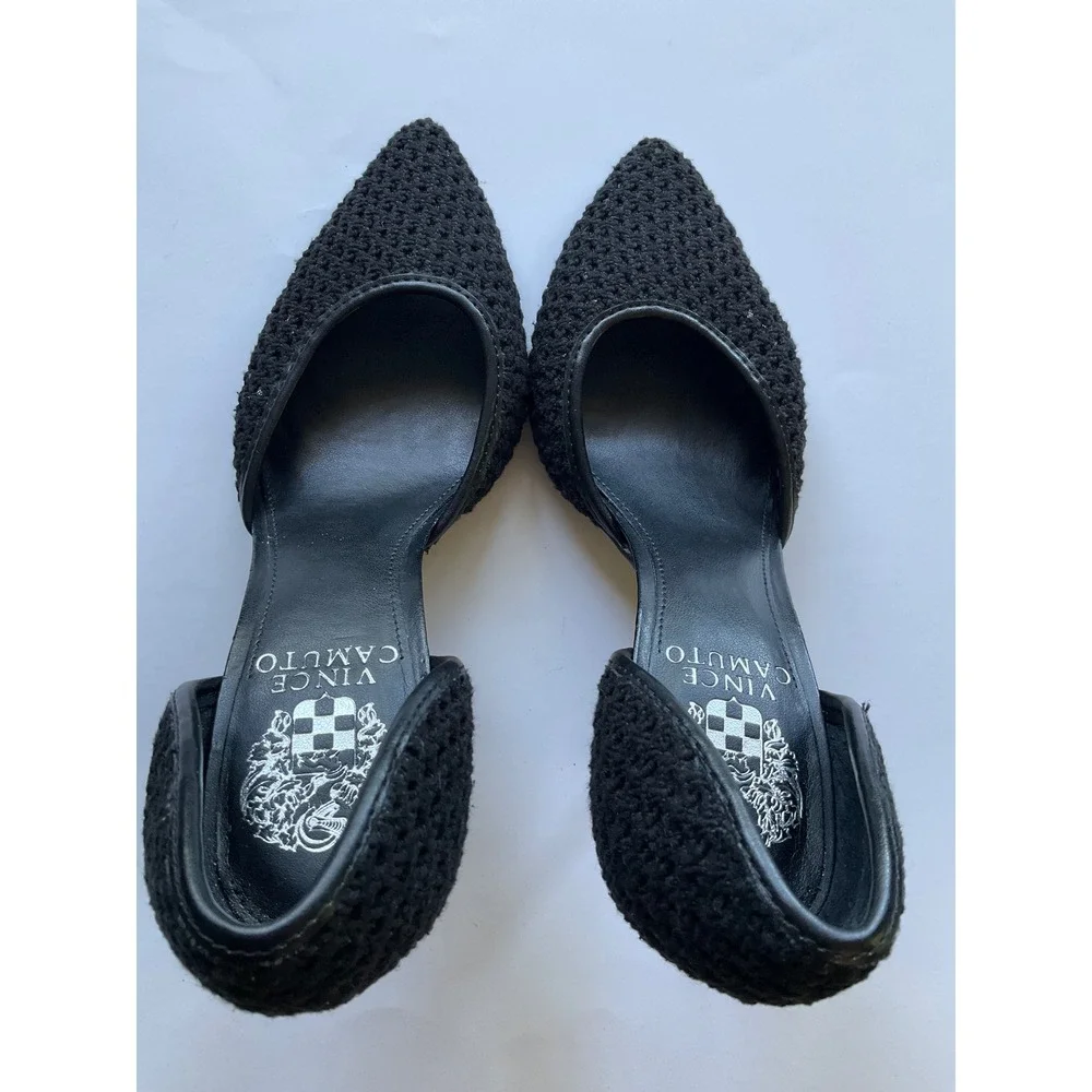 Vince Camuto Alandry Black Woven Textured D'Orsay Pointed Toe Stiletto Pumps 7.5